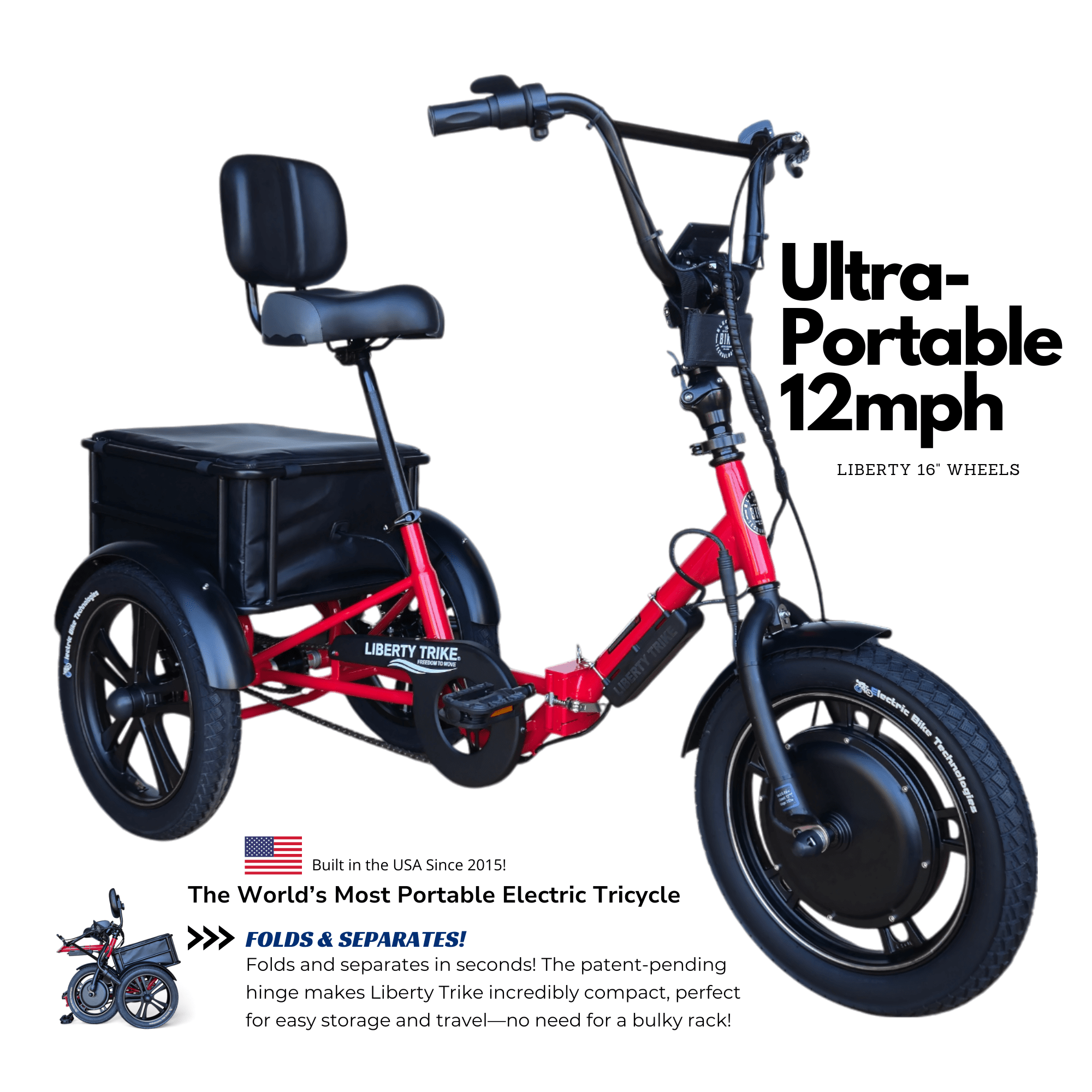 motorized 3 wheel bicycle Liberty Trike - Electric Folding Mobility Tricycle